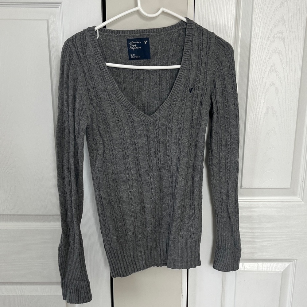 American Eagle Outfitters Charcoal V-Neck Sweater